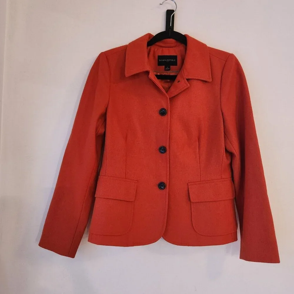 Banana Republic Wool Blend Orange Pea Coat Winter Jacket Career Women's 4